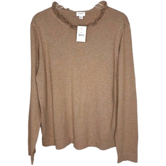 J. Crew Factory Ruffleneck Cotton Sweater - Heathered Mushroom - XL - Picture 2 of 9